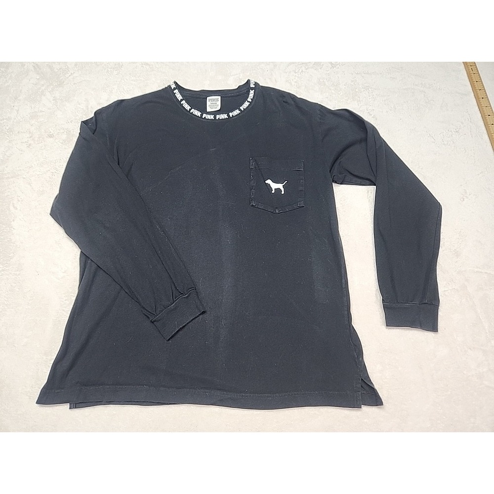 Victoria Secret PINK Tshirt Lg Long Sleeve Women's Tee Logo On Pocket